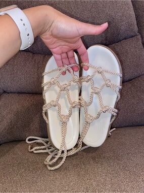 JustFab Knotted Rope Gladiator Sandals in Cream